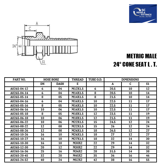 A0265 - Stem - Metric Tube Male