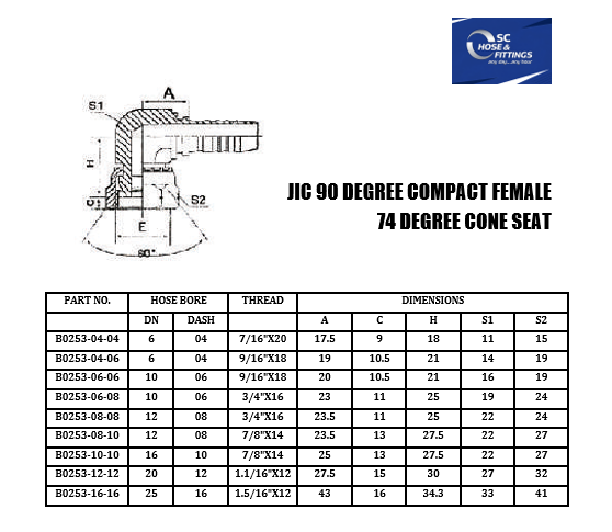 B0253 - Stem Compact 90* - JIC Female Swivel