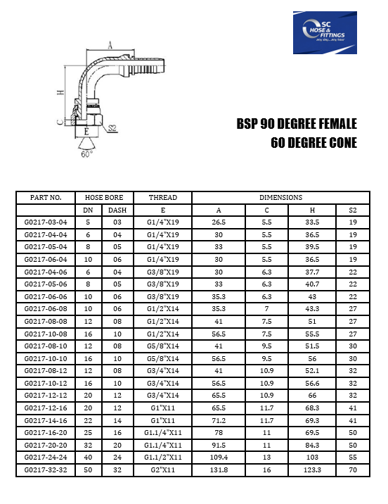 G0217 - Stem Swept 90* - BSPP Female Swivel O'Ring