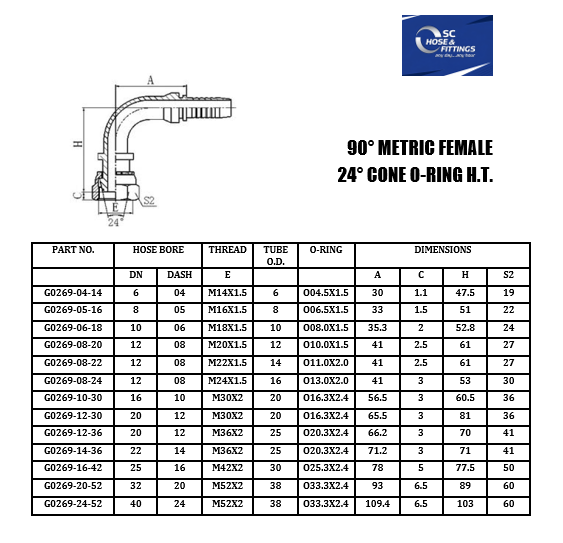 G0269 - Stem 90* - Metric Female Swivel