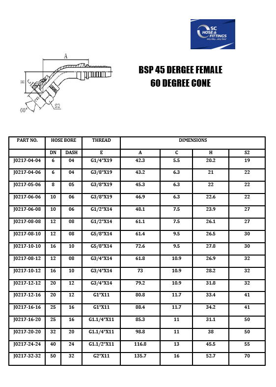 J0217 - Stem Swept 45* - BSPP Female Swivel