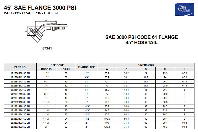 J0238 - SAE Code 61 Flange 45* 3000 PSI