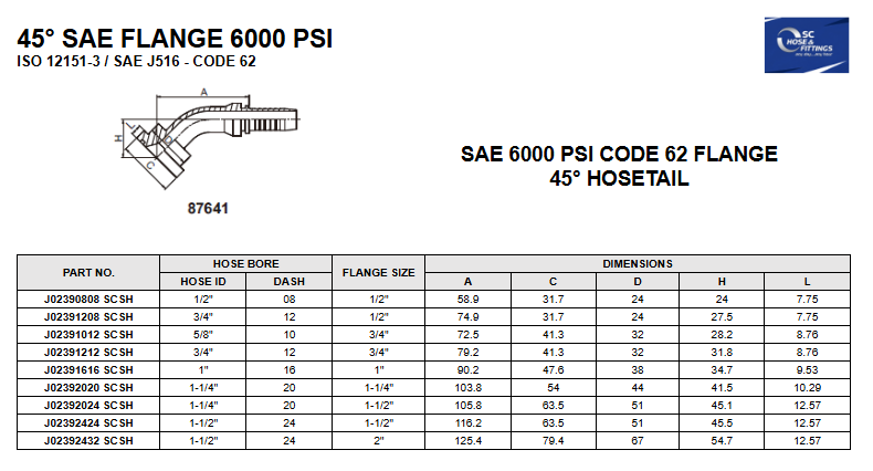 J0239 - SAE Code 62 Flange 45* 6000 PSI