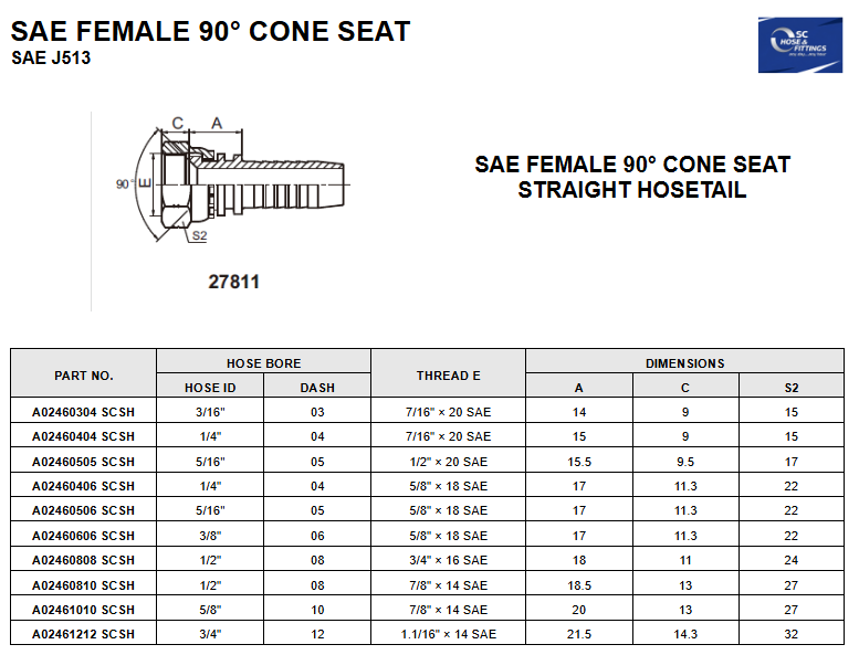 A0246 - SAE Female Swivel Straight 90* Cone
