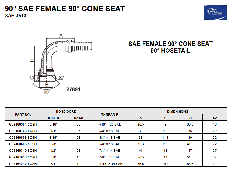 G0246 - SAE Female Swivel 90* 90* Cone