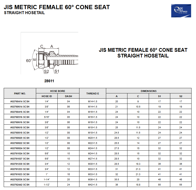 A0276 - Komatsu Female Straight 30* Cone