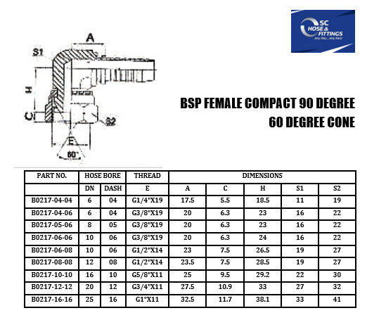 B0217 - Stem Compact 90* - BSPP Female Swivel